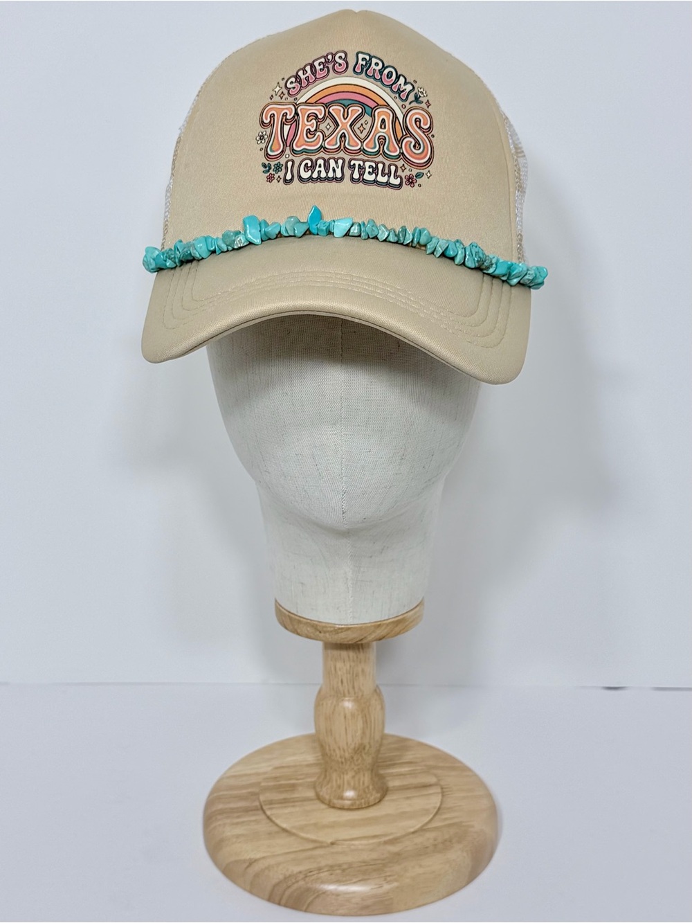 🤠 She’s From Texas I Can Tell Trucker Hat Turquoise Stone Western NWOT